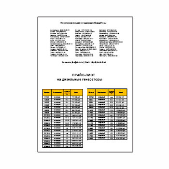 Price list for generators от производителя
